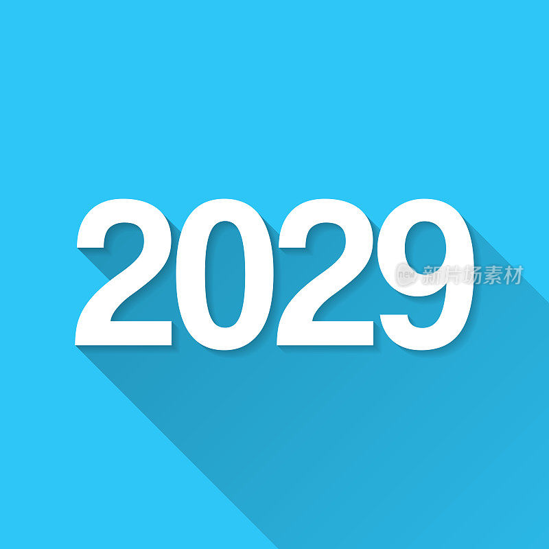 2029年- 2929年。图标在蓝色背景-平面设计与长阴影